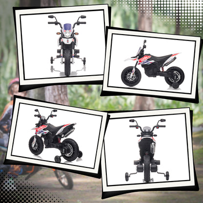 Electric Kids Motorcycle Aprilia Electric Motorcycle with USB, Training Wheels, Music, Headlights, Kids 6 km/h Electric Motorcycle with 2 Training Wheels for Children 3-8 Years Old White