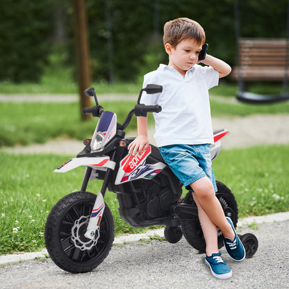 Electric Kids Motorcycle Aprilia Electric Motorcycle with USB, Training Wheels, Music, Headlights, Kids 6 km/h Electric Motorcycle with 2 Training Wheels for Children 3-8 Years Old White