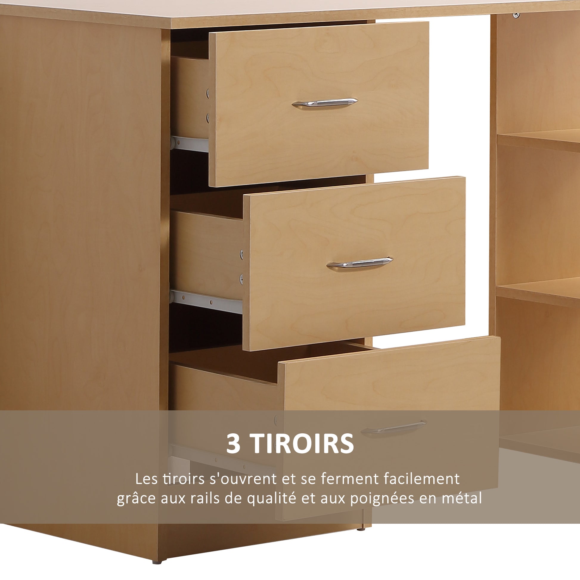 Desk with Storage, Computer Table 120 x 50 cm, Computer Desk with Shelves and Drawers, for Small Spaces, Bedroom, Light Wood Look