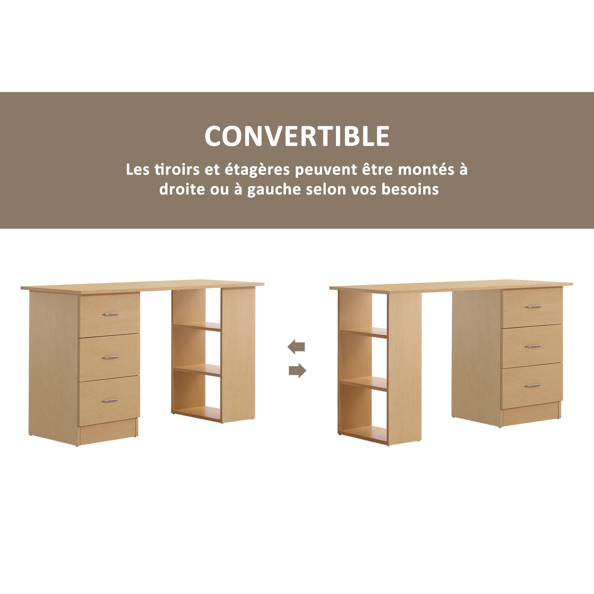 Desk with Storage, Computer Table 120 x 50 cm, Computer Desk with Shelves and Drawers, for Small Spaces, Bedroom, Light Wood Look