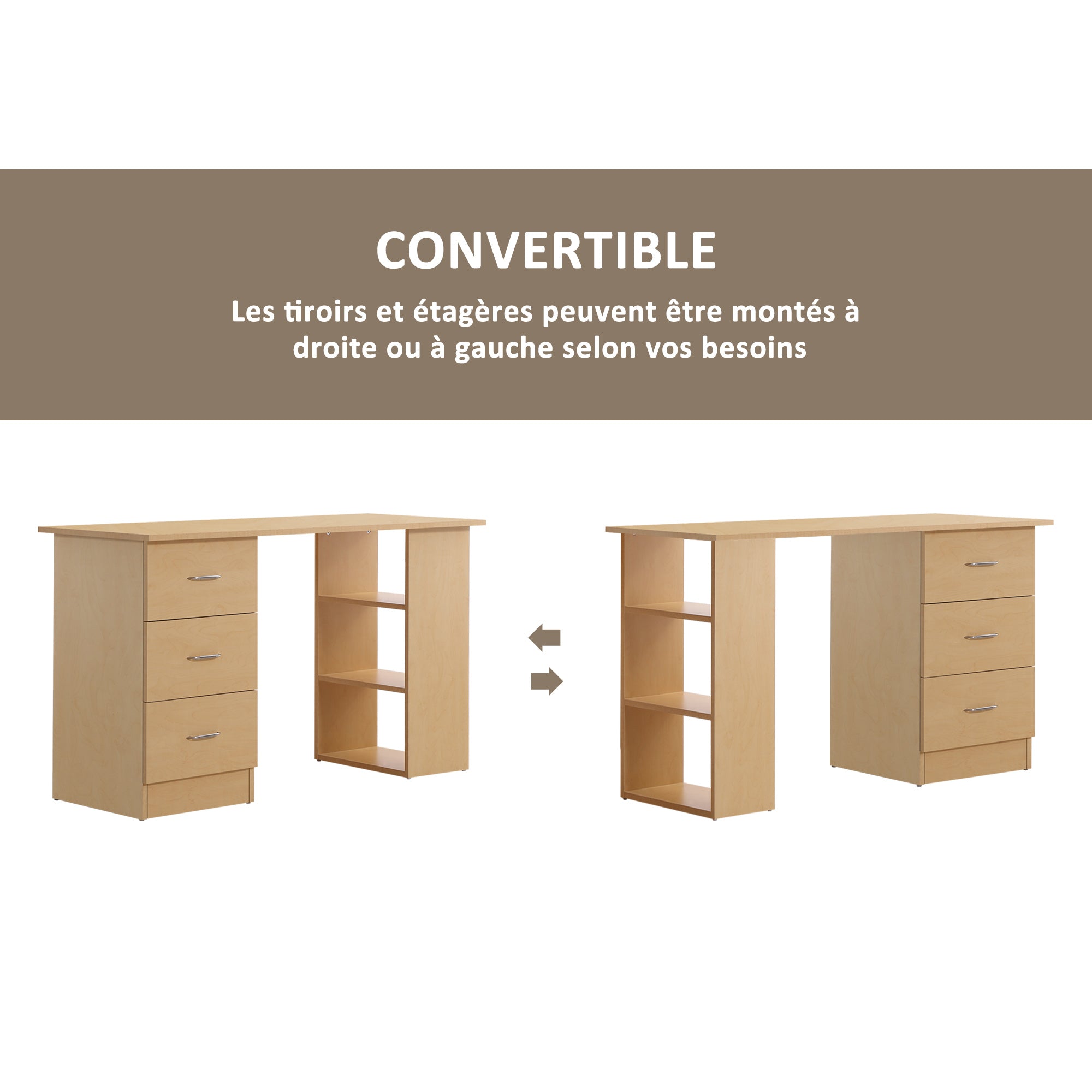 Desk with Storage, Computer Table 120 x 50 cm, Computer Desk with Shelves and Drawers, for Small Spaces, Bedroom, Light Wood Look