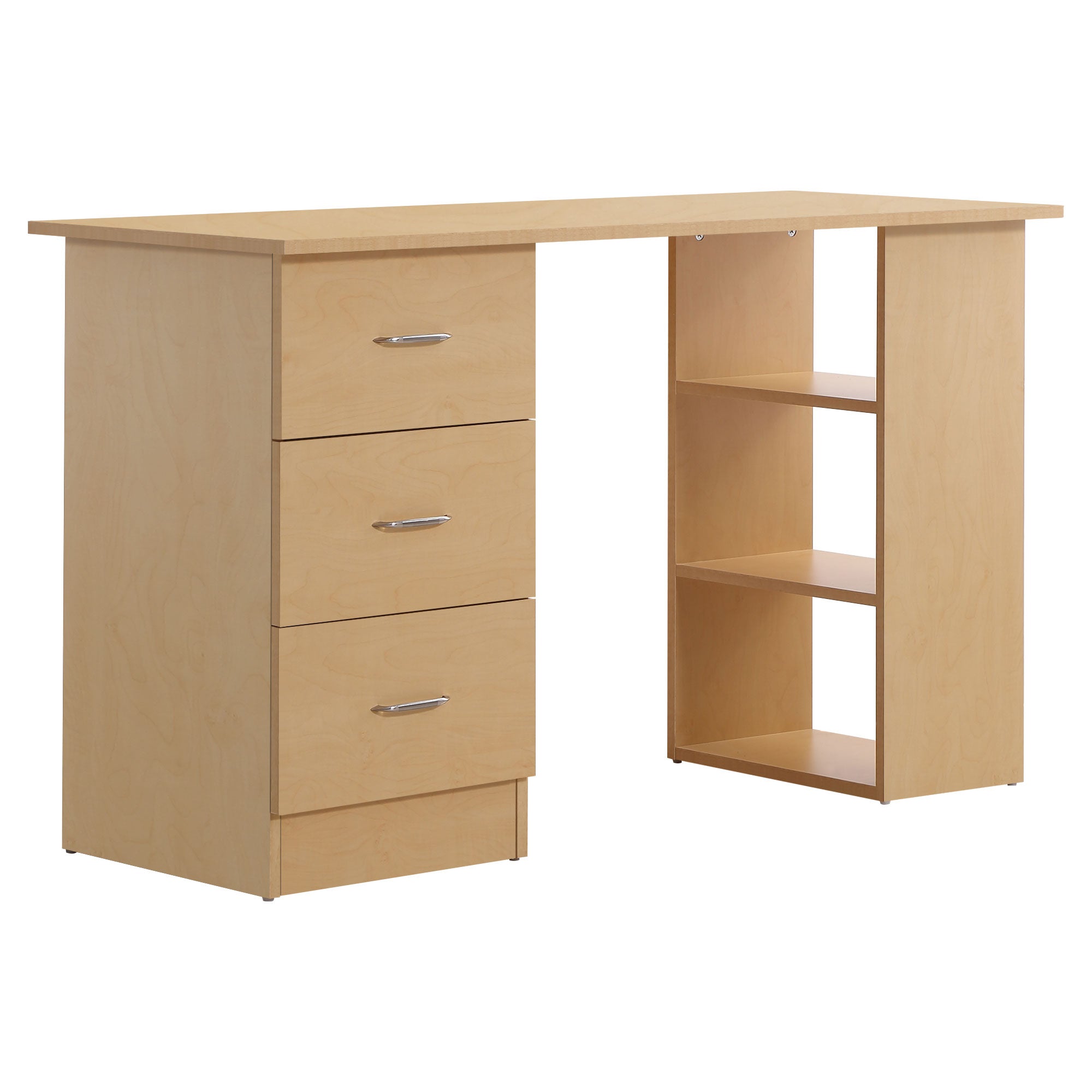 Desk with Storage, Computer Table 120 x 50 cm, Computer Desk with Shelves and Drawers, for Small Spaces, Bedroom, Light Wood Look