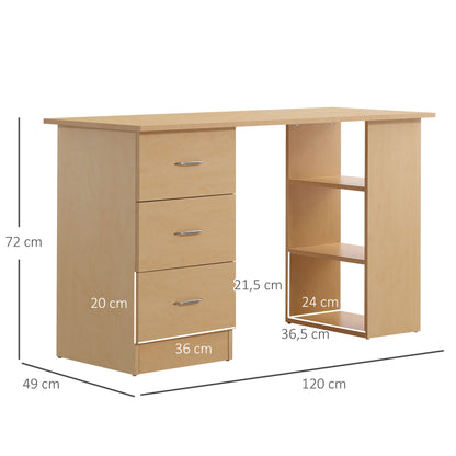 Desk with Storage, Computer Table 120 x 50 cm, Computer Desk with Shelves and Drawers, for Small Spaces, Bedroom, Light Wood Look