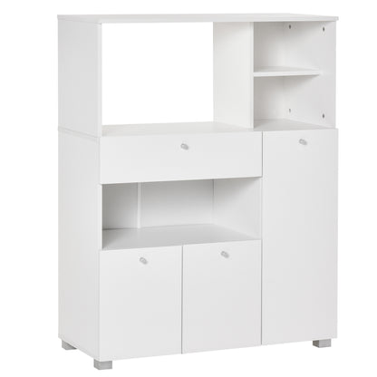 Kitchen Storage Cabinet Microwave Cart Kitchen Sideboard with Drawer Shelves 3 Doors 3 Compartments Anti-Tipping Design for Dining Room 90x40x120 cm White
