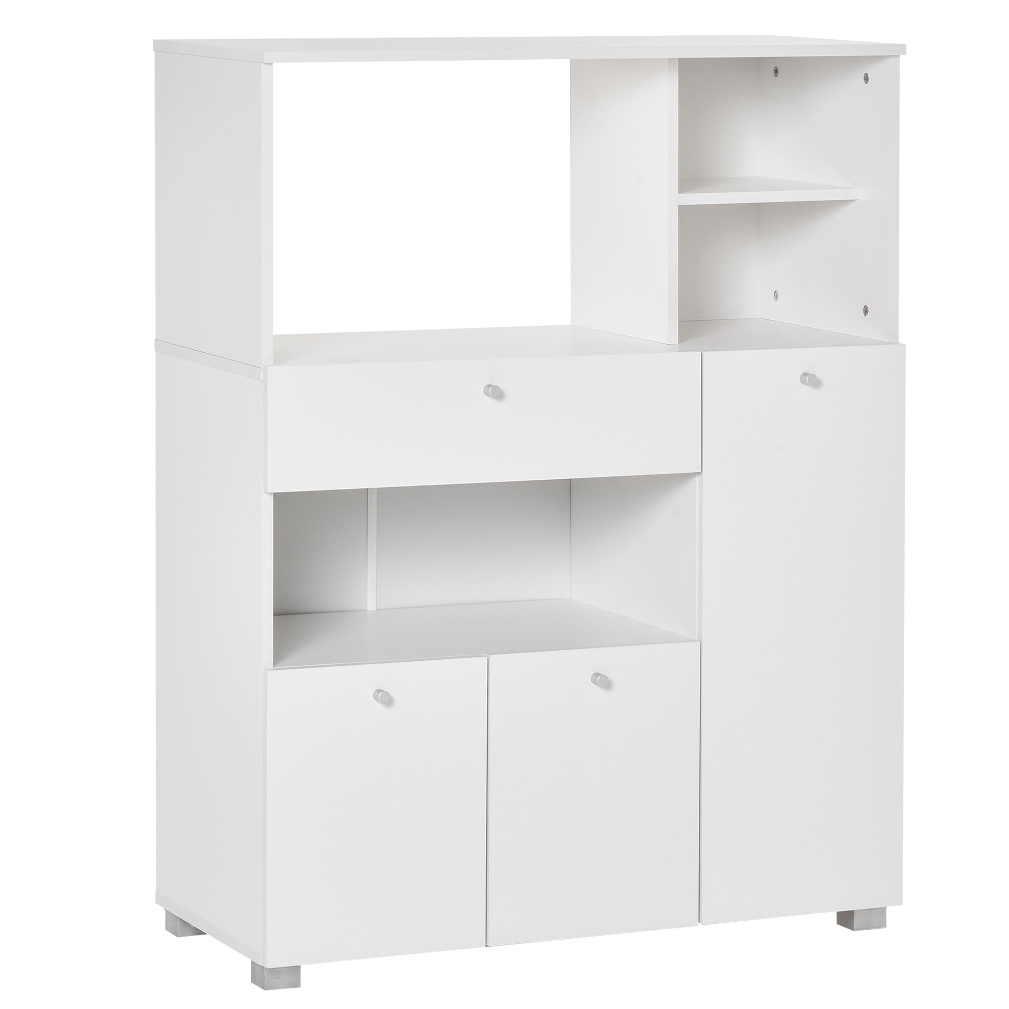 Kitchen Storage Cabinet Microwave Cart Kitchen Sideboard with Drawer Shelves 3 Doors 3 Compartments Anti-Tipping Design for Dining Room 90x40x120 cm White
