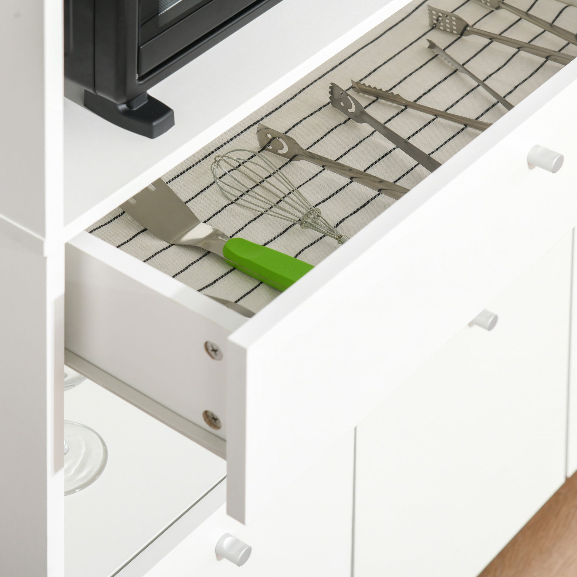 Kitchen Storage Cabinet Microwave Cart Kitchen Sideboard with Drawer Shelves 3 Doors 3 Compartments Anti-Tipping Design for Dining Room 90x40x120 cm White
