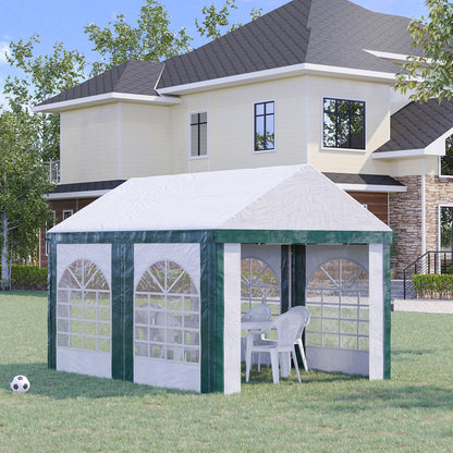Steel, PE and PVC Garden Party Tent, Gazebo 3x4m for 12 People with Double Entrance, Pegs and Ropes Included, White and Green