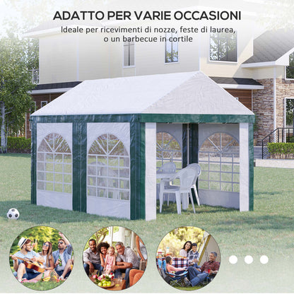 Steel, PE and PVC Garden Party Tent, Gazebo 3x4m for 12 People with Double Entrance, Pegs and Ropes Included, White and Green
