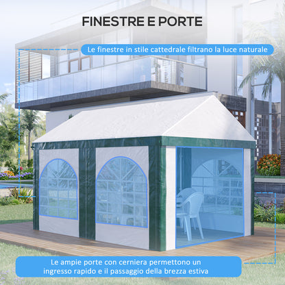 Steel, PE and PVC Garden Party Tent, Gazebo 3x4m for 12 People with Double Entrance, Pegs and Ropes Included, White and Green