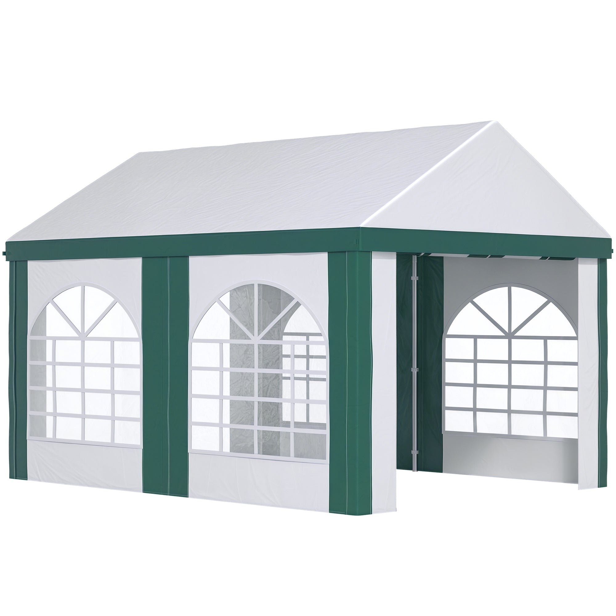 Steel, PE and PVC Garden Party Tent, Gazebo 3x4m for 12 People with Double Entrance, Pegs and Ropes Included, White and Green