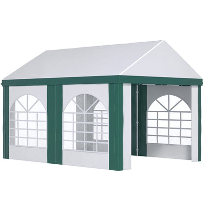Steel, PE and PVC Garden Party Tent, Gazebo 3x4m for 12 People with Double Entrance, Pegs and Ropes Included, White and Green