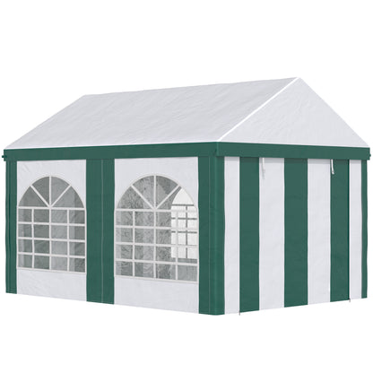 Steel, PE and PVC Garden Party Tent, Gazebo 3x4m for 12 People with Double Entrance, Pegs and Ropes Included, White and Green