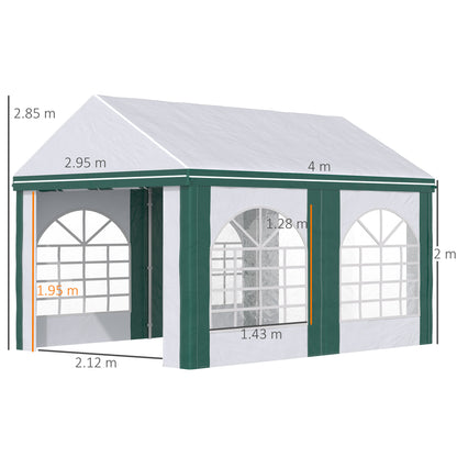 Steel, PE and PVC Garden Party Tent, Gazebo 3x4m for 12 People with Double Entrance, Pegs and Ropes Included, White and Green
