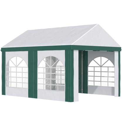 Steel, PE and PVC Garden Party Tent, Gazebo 3x4m for 12 People with Double Entrance, Pegs and Ropes Included, White and Green