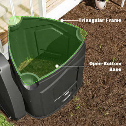 Garden Composter, 240 L (63.4 gal), 78 x 75 x 78 cm Triangular Compost Bin with 3 Doors, 66 Vent Holes & Open Bottom — Includes Gloves & Screwdriver, Black