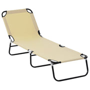 Folding Sun Lounger with 5-Position Adjustable Backrest, Weather-Resistant Camping Sun Lounger, Garden Chair Supports up to 120 kg, for Garden Vacation Outdoor Beach Pool, Cream