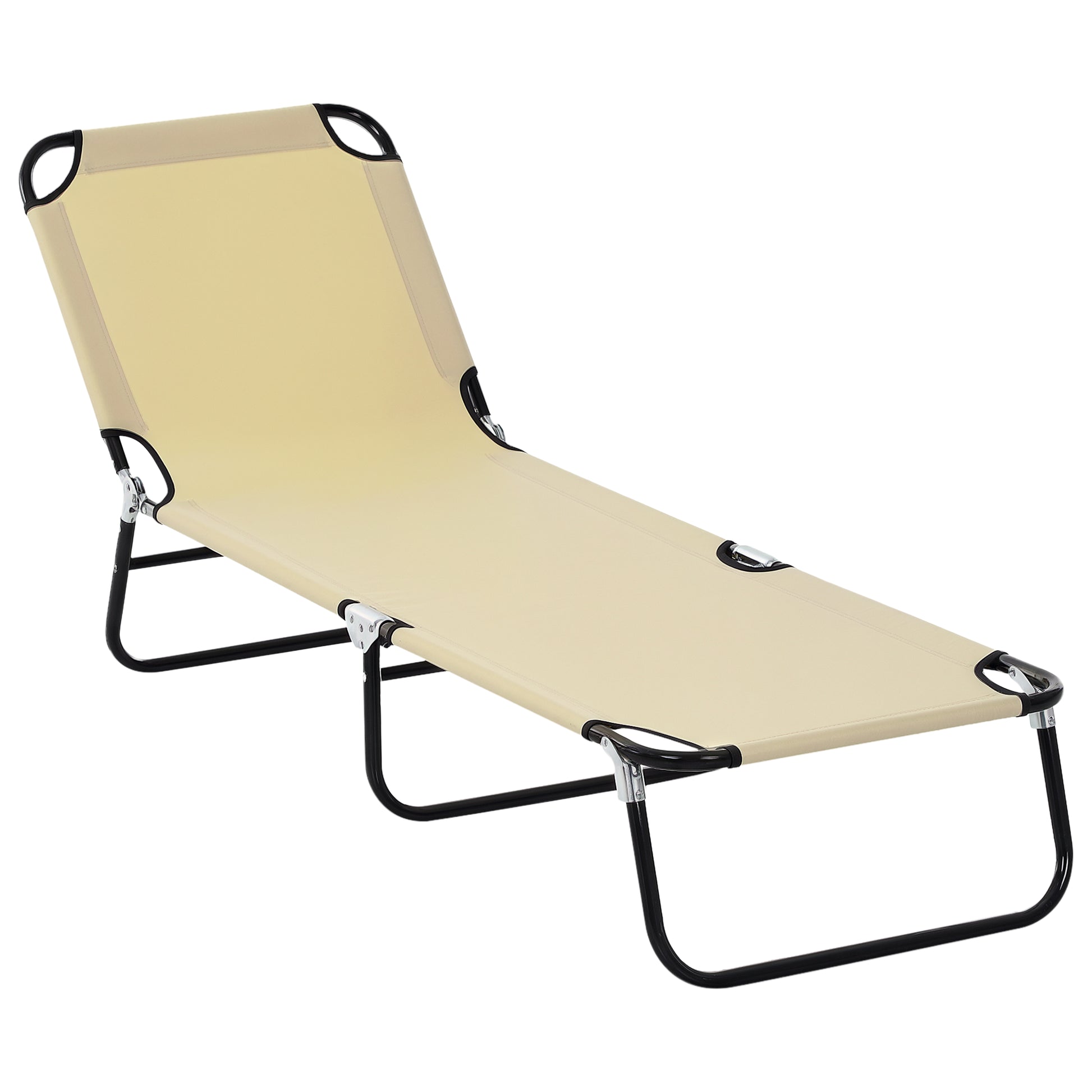 Folding Sun Lounger with 5-Position Adjustable Backrest, Weather-Resistant Camping Sun Lounger, Garden Chair Supports up to 120 kg, for Garden Vacation Outdoor Beach Pool, Cream