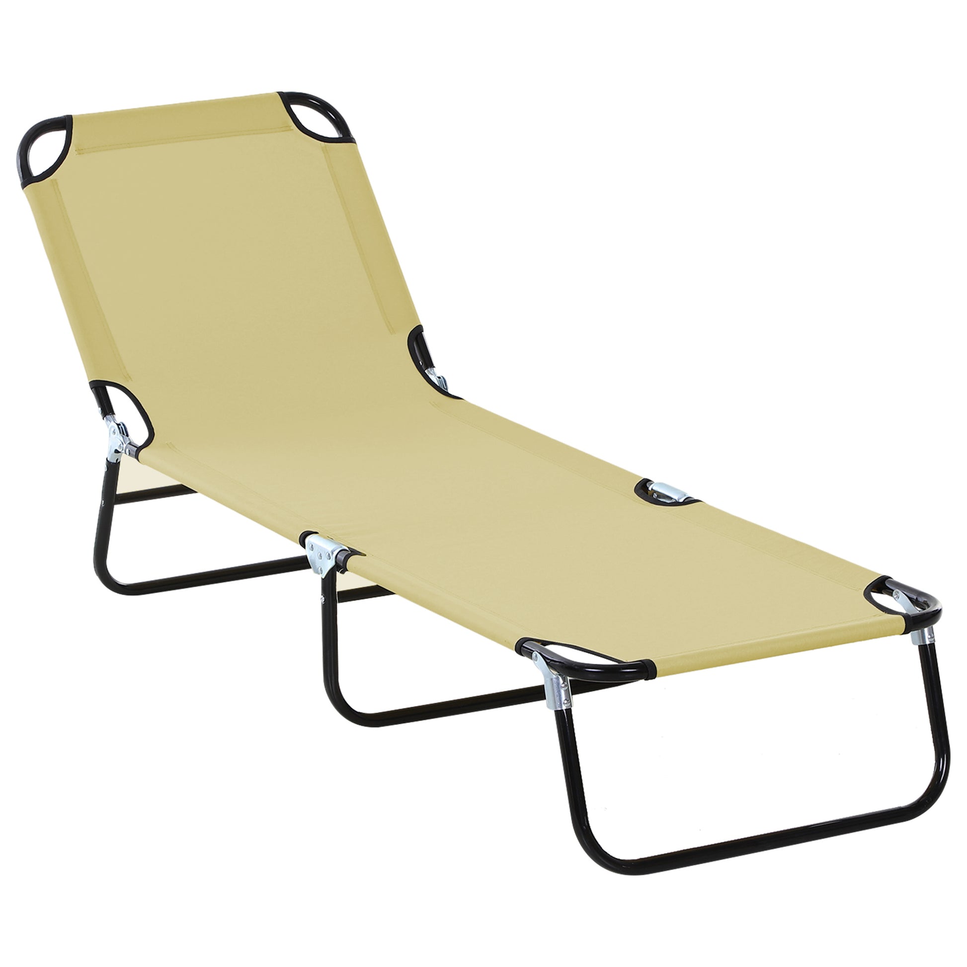 Folding Sun Lounger with 5-Position Adjustable Backrest, Weather-Resistant Camping Sun Lounger, Garden Chair Supports up to 120 kg, for Garden Vacation Outdoor Beach Pool, Cream