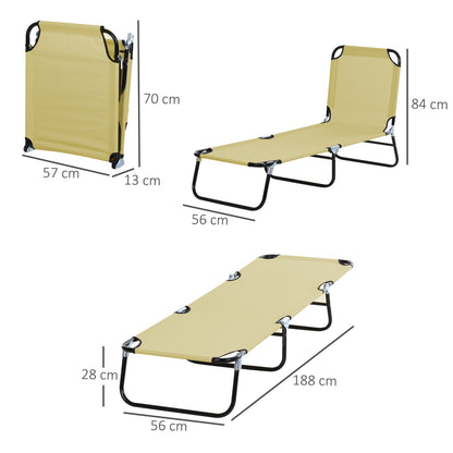 Folding Sun Lounger with 5-Position Adjustable Backrest, Weather-Resistant Camping Sun Lounger, Garden Chair Supports up to 120 kg, for Garden Vacation Outdoor Beach Pool, Cream