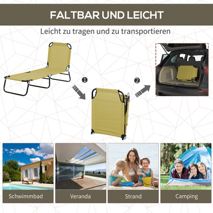 Folding Sun Lounger with 5-Position Adjustable Backrest, Weather-Resistant Camping Sun Lounger, Garden Chair Supports up to 120 kg, for Garden Vacation Outdoor Beach Pool, Cream