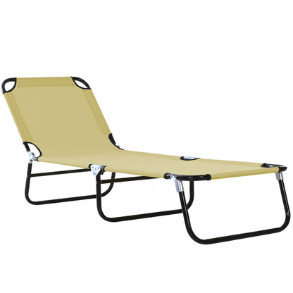Folding Sun Lounger with 5-Position Adjustable Backrest, Weather-Resistant Camping Sun Lounger, Garden Chair Supports up to 120 kg, for Garden Vacation Outdoor Beach Pool, Cream