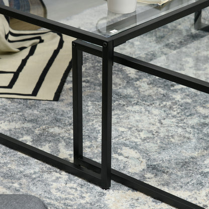 2-Piece Glass Coffee Table Set Side Table, Glass Top Coffee Table, Nesting Table, Living Room Table, Glass Table for Bedroom, Living Room Black