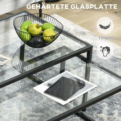 2-Piece Glass Coffee Table Set Side Table, Glass Top Coffee Table, Nesting Table, Living Room Table, Glass Table for Bedroom, Living Room Black