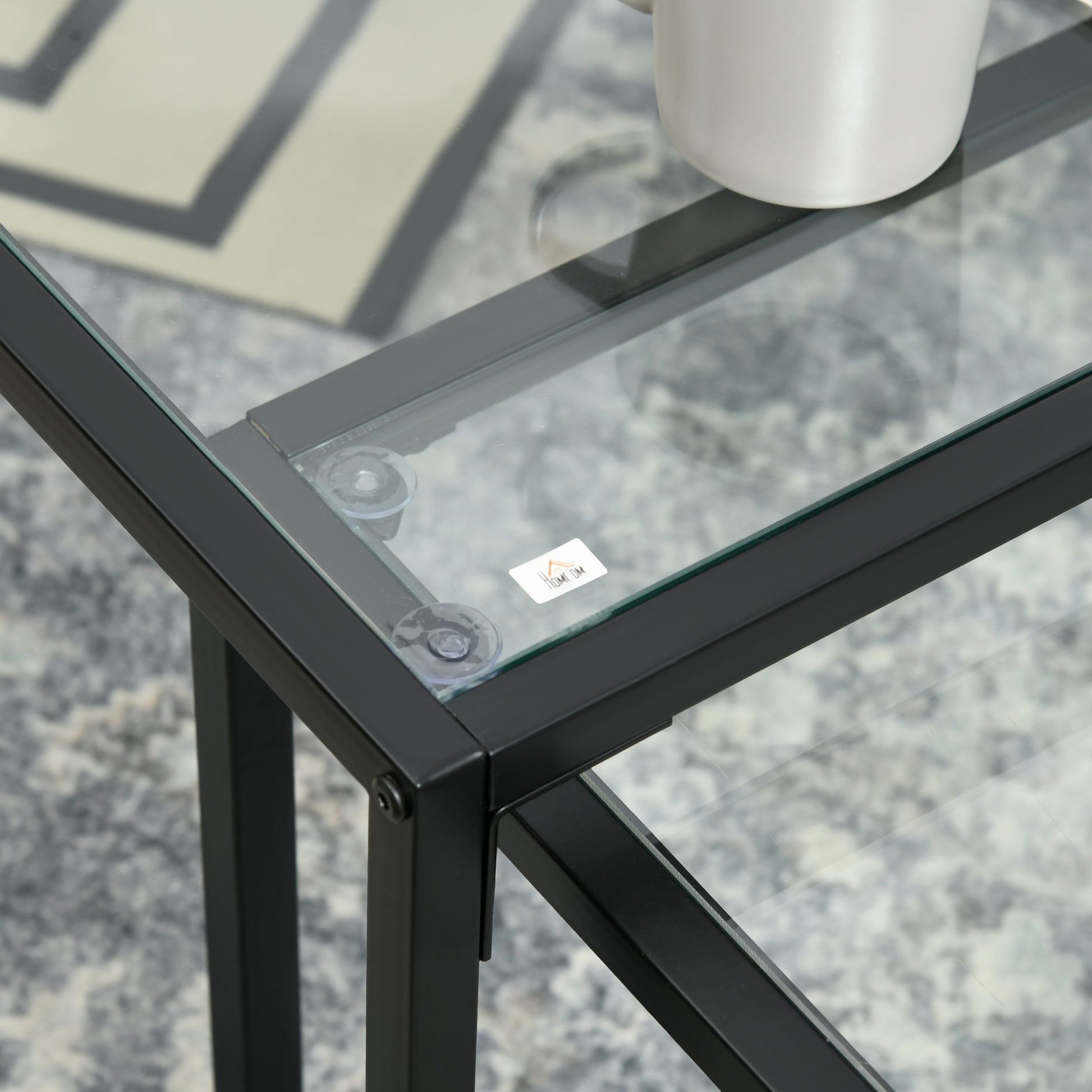 2-Piece Glass Coffee Table Set Side Table, Glass Top Coffee Table, Nesting Table, Living Room Table, Glass Table for Bedroom, Living Room Black