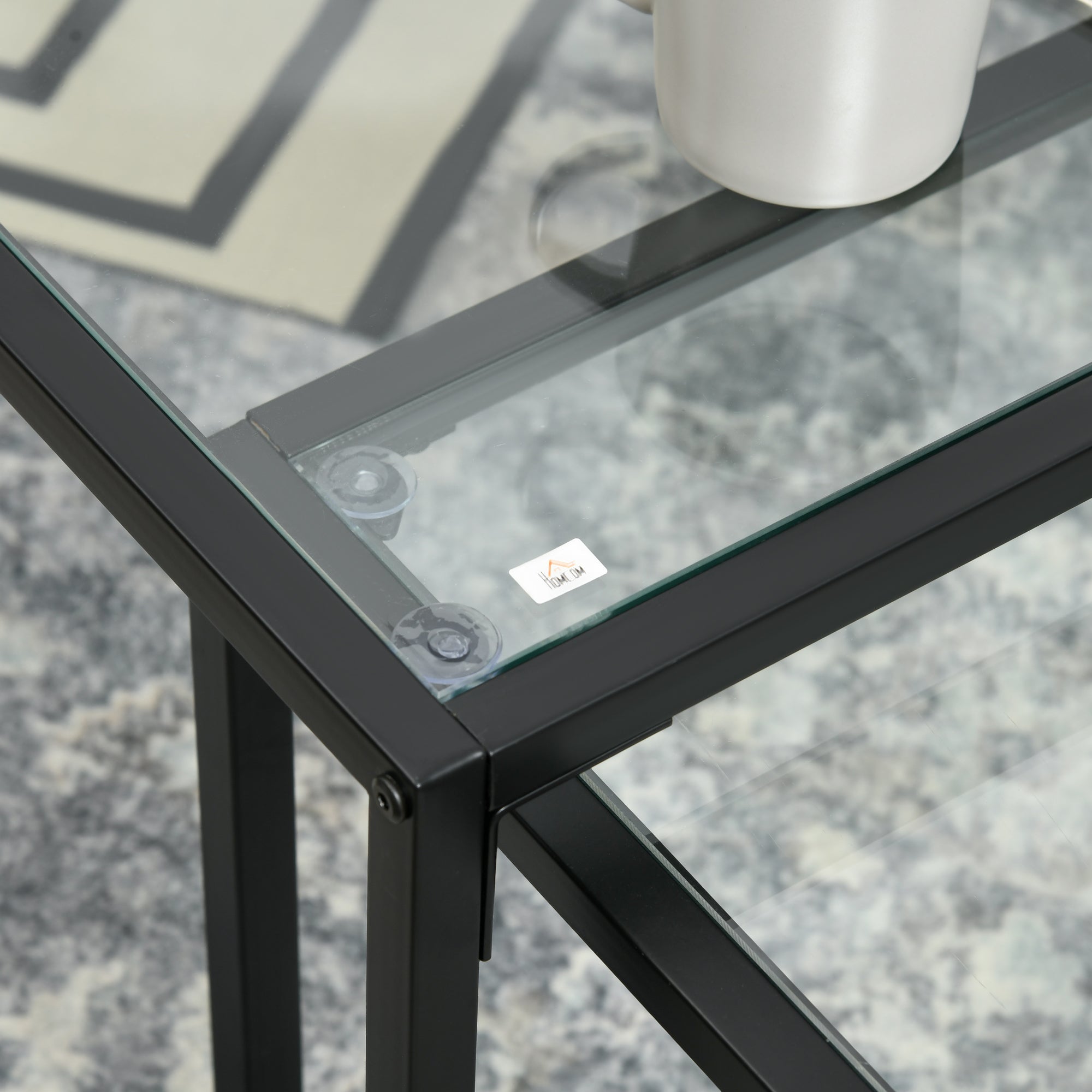 2-Piece Glass Coffee Table Set Side Table, Glass Top Coffee Table, Nesting Table, Living Room Table, Glass Table for Bedroom, Living Room Black