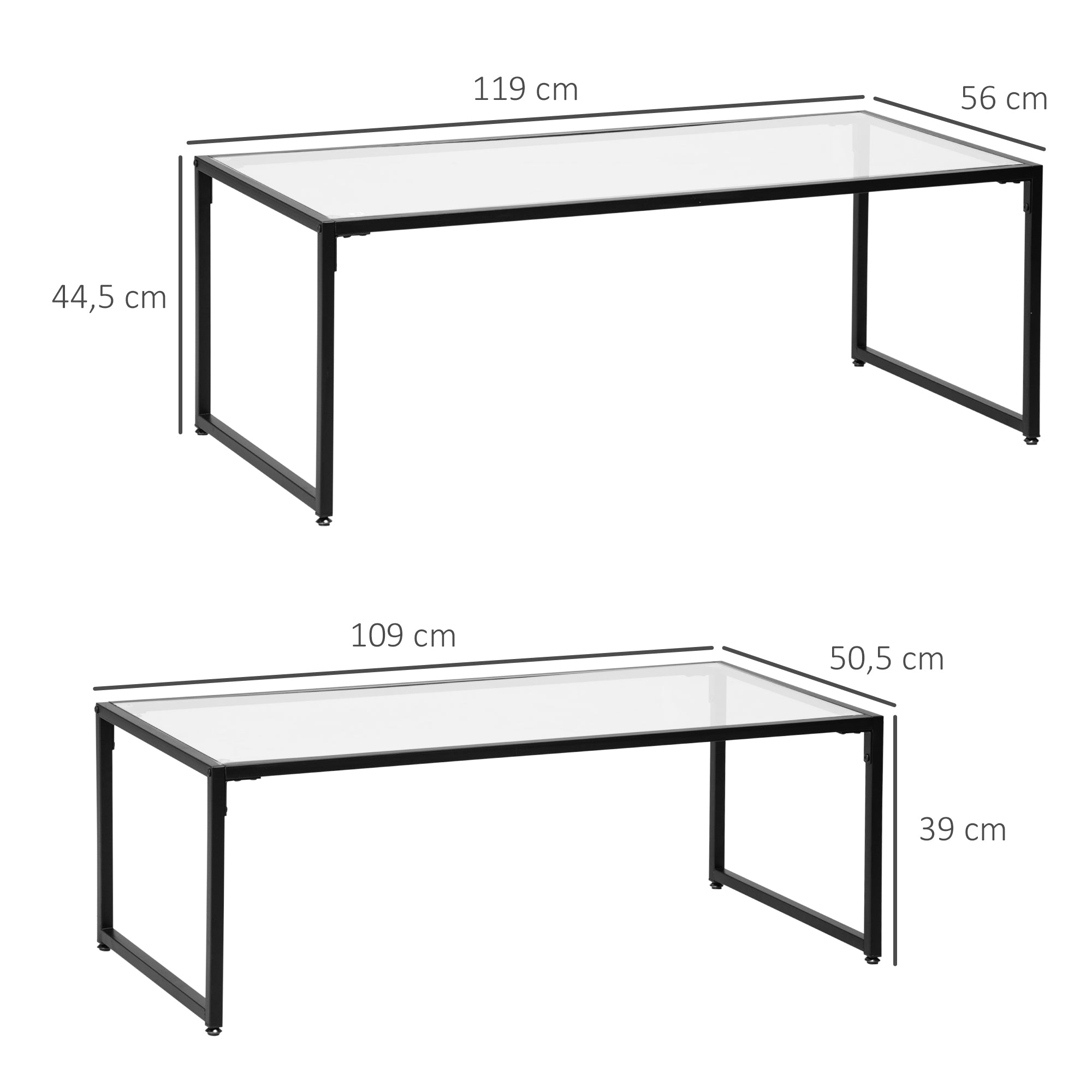 2-Piece Glass Coffee Table Set Side Table, Glass Top Coffee Table, Nesting Table, Living Room Table, Glass Table for Bedroom, Living Room Black