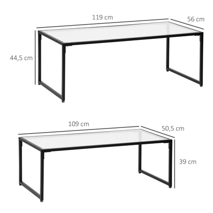 2-Piece Glass Coffee Table Set Side Table, Glass Top Coffee Table, Nesting Table, Living Room Table, Glass Table for Bedroom, Living Room Black