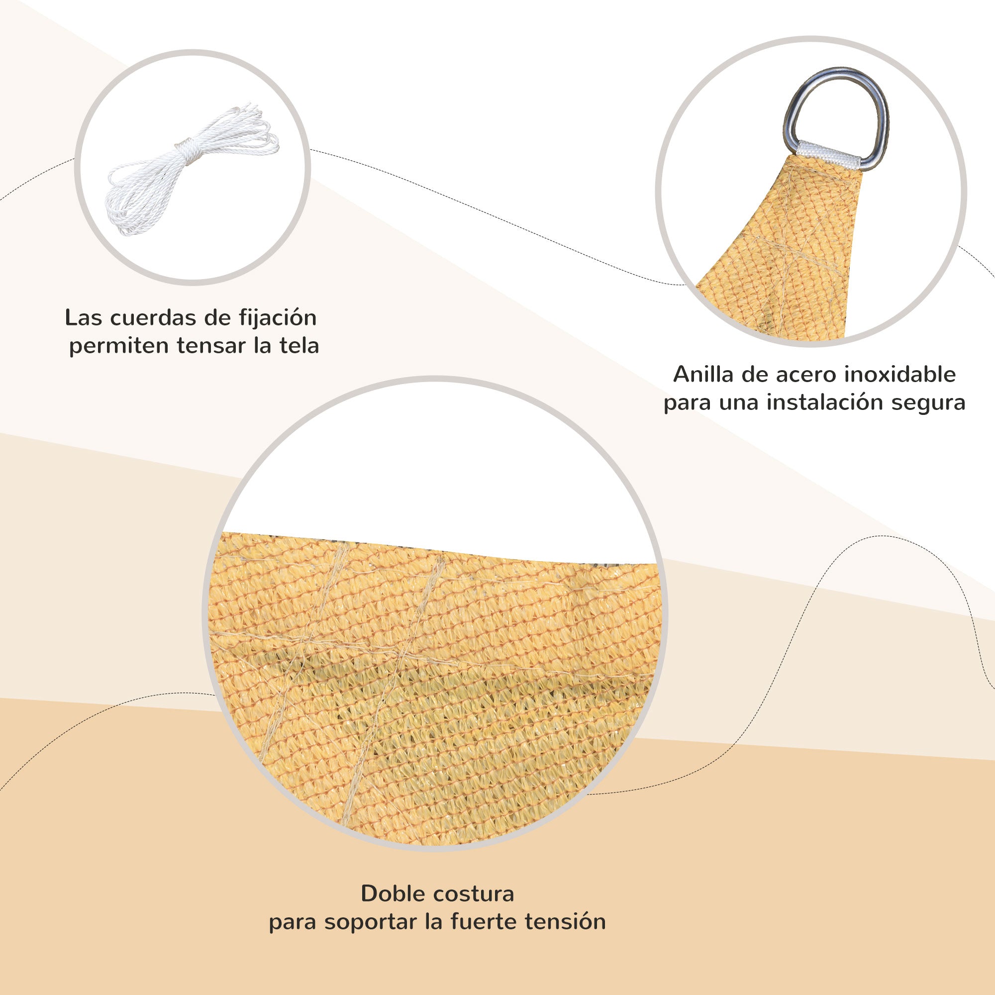 - Square sail canopy (various sizes and colors), size 3x3m, sand color