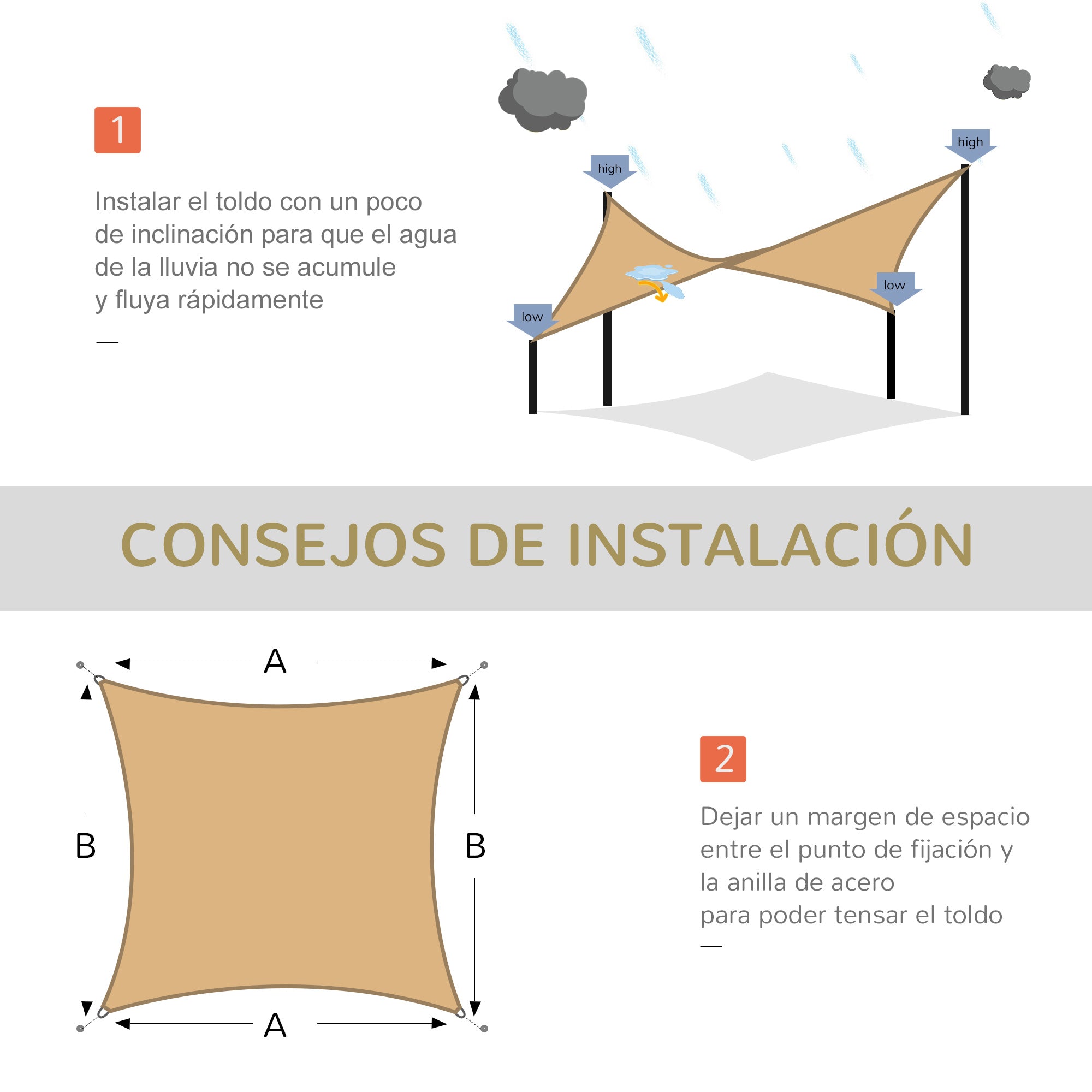 - Square sail canopy (various sizes and colors), size 3x3m, sand color