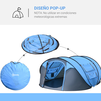 Pop up Camping Tent for 4-5 People Instant Camping Tent with Windows Pockets and Waterproof UV Protection Carry Bag 263.5x220x123 cm Blue