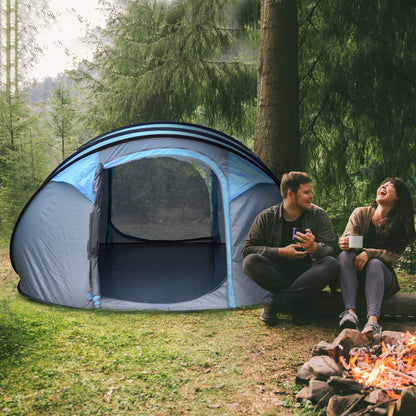 Pop up Camping Tent for 4-5 People Instant Camping Tent with Windows Pockets and Waterproof UV Protection Carry Bag 263.5x220x123 cm Blue
