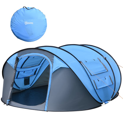 Pop up Camping Tent for 4-5 People Instant Camping Tent with Windows Pockets and Waterproof UV Protection Carry Bag 263.5x220x123 cm Blue