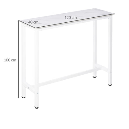 Bar Table High Table with Melamine Countertop Marble Effect and Steel Legs Modern Style for Kitchen Cafeteria Dining Room 120x40x100 cm White