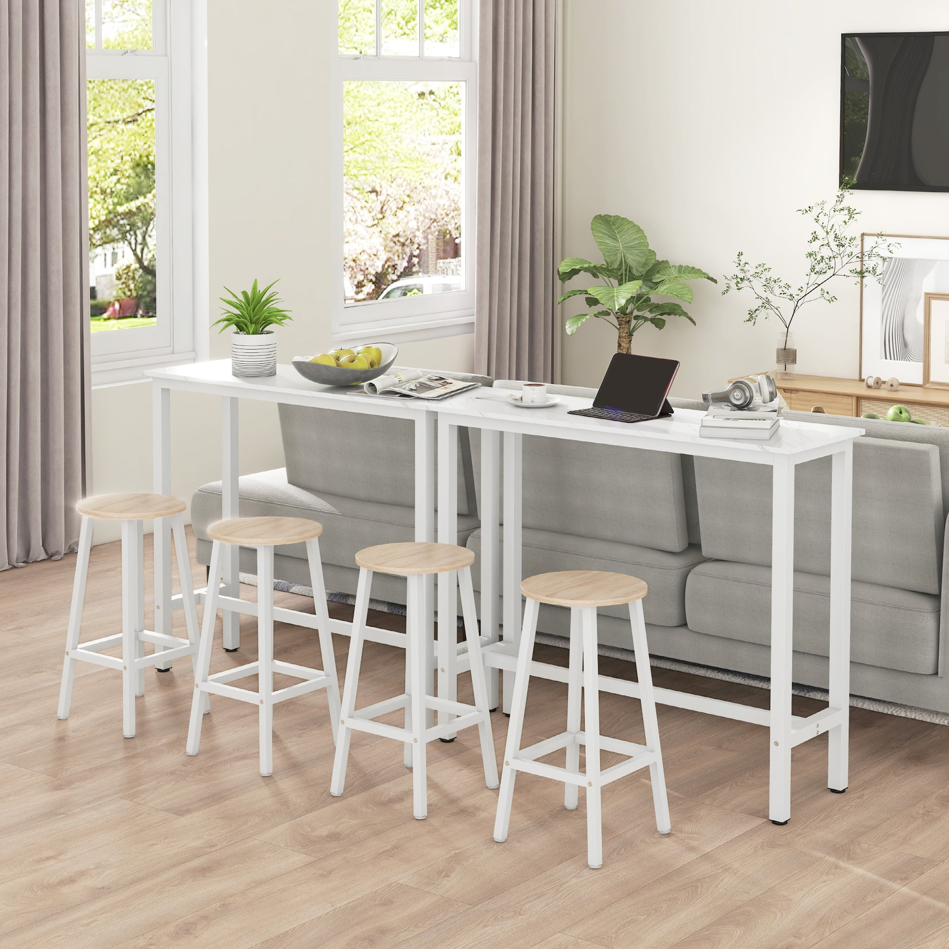 Bar Table High Table with Melamine Countertop Marble Effect and Steel Legs Modern Style for Kitchen Cafeteria Dining Room 120x40x100 cm White