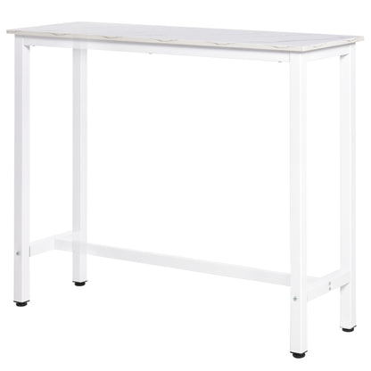 Bar Table High Table with Melamine Countertop Marble Effect and Steel Legs Modern Style for Kitchen Cafeteria Dining Room 120x40x100 cm White