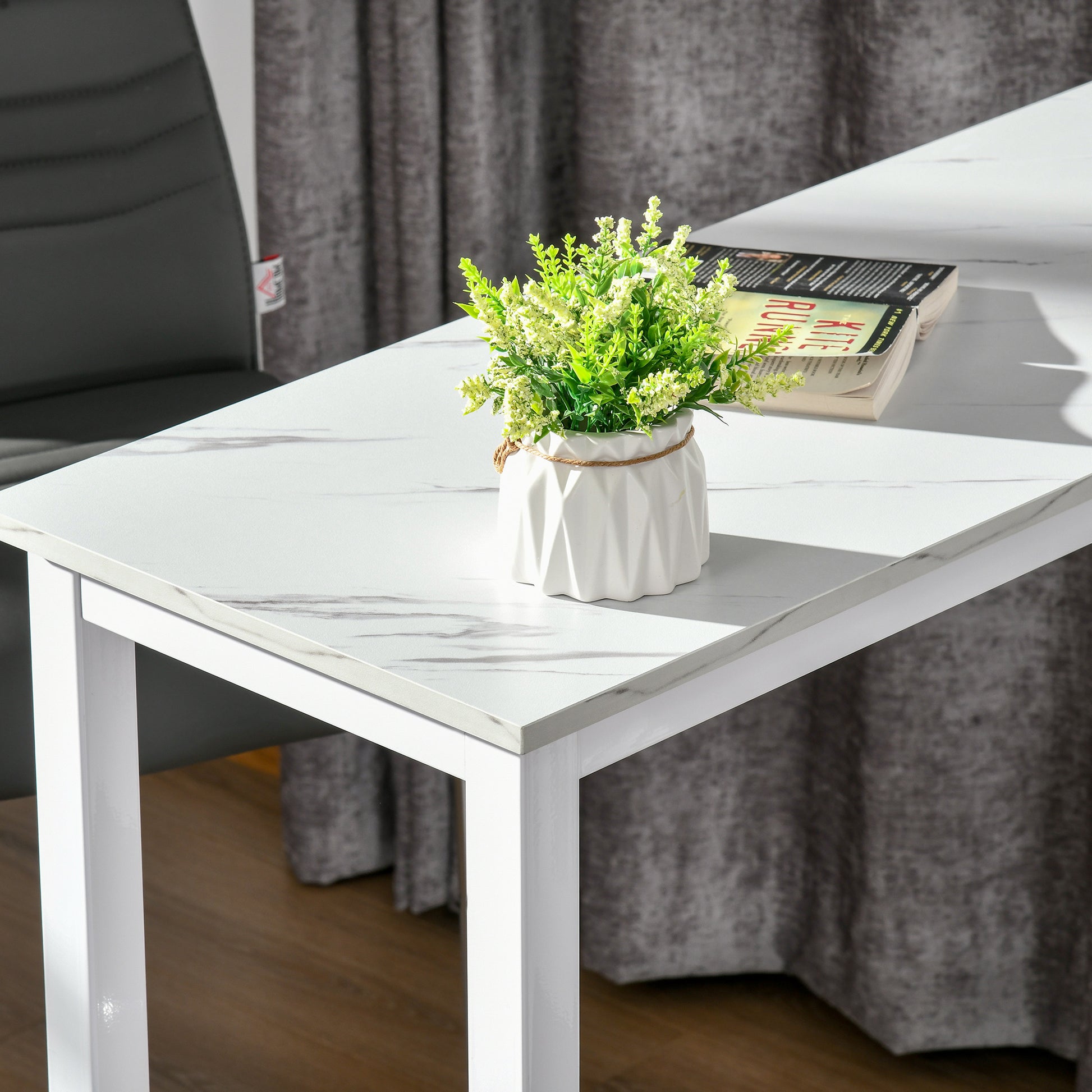 Bar Table High Table with Melamine Countertop Marble Effect and Steel Legs Modern Style for Kitchen Cafeteria Dining Room 120x40x100 cm White