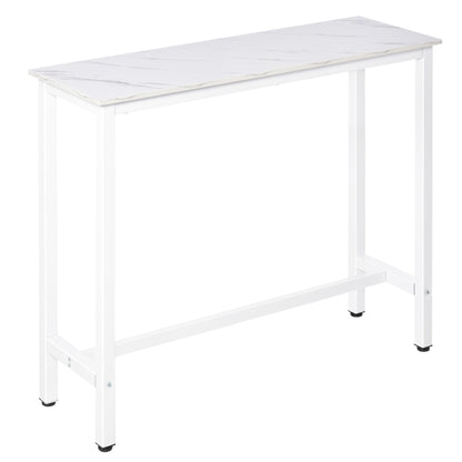 Bar Table High Table with Melamine Countertop Marble Effect and Steel Legs Modern Style for Kitchen Cafeteria Dining Room 120x40x100 cm White