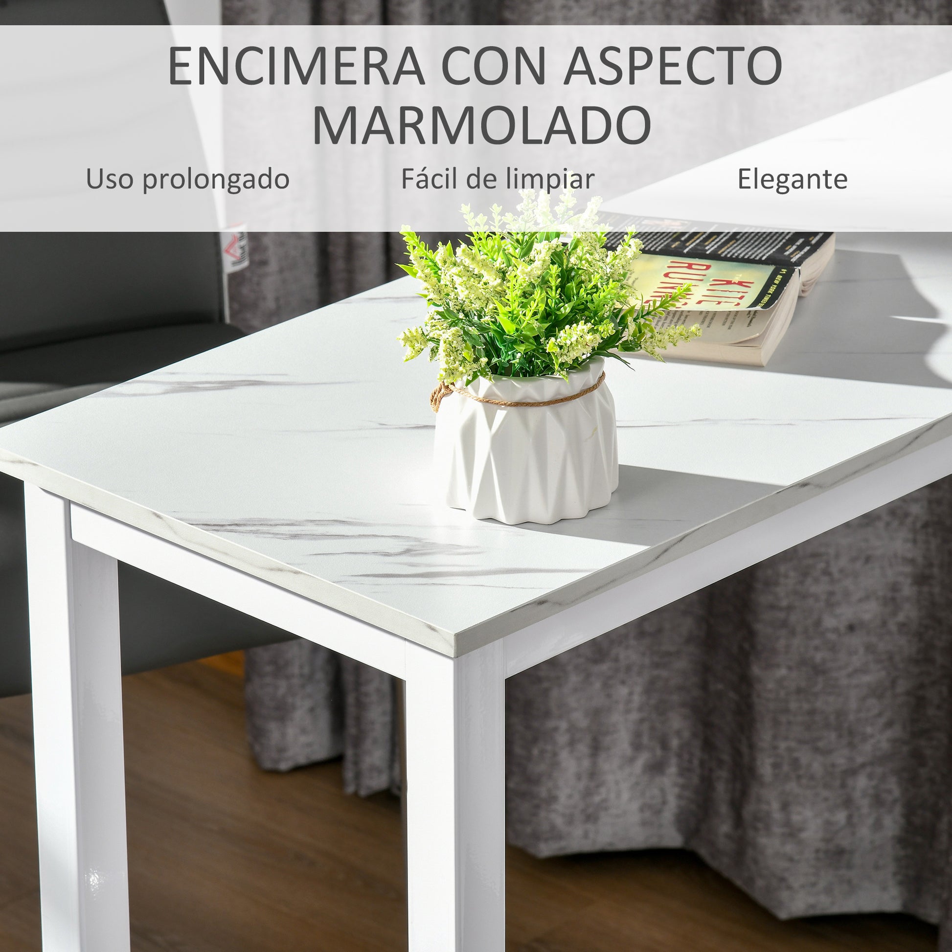 Bar Table High Table with Melamine Countertop Marble Effect and Steel Legs Modern Style for Kitchen Cafeteria Dining Room 120x40x100 cm White
