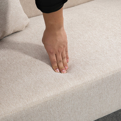 2 Seater Sofa, Couch with 2 Throw Pillows, Padded Loveseat, Upholstered Sofa with Velvet Touch, Armrest, Loveseat for Living Room, Bedroom, 130 x 70 x 80 cm, Cream