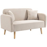 2 Seater Sofa, Couch with 2 Throw Pillows, Padded Loveseat, Upholstered Sofa with Velvet Touch, Armrest, Loveseat for Living Room, Bedroom, 130 x 70 x 80 cm, Cream