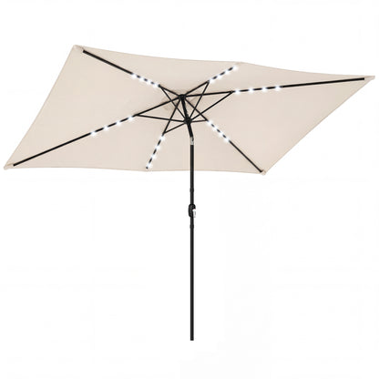 Outdoor Patio Umbrella, 9.5 x 8.2 ft, 24 Solar LED Lights, Tilt Canopy, Metal Pole, Cream