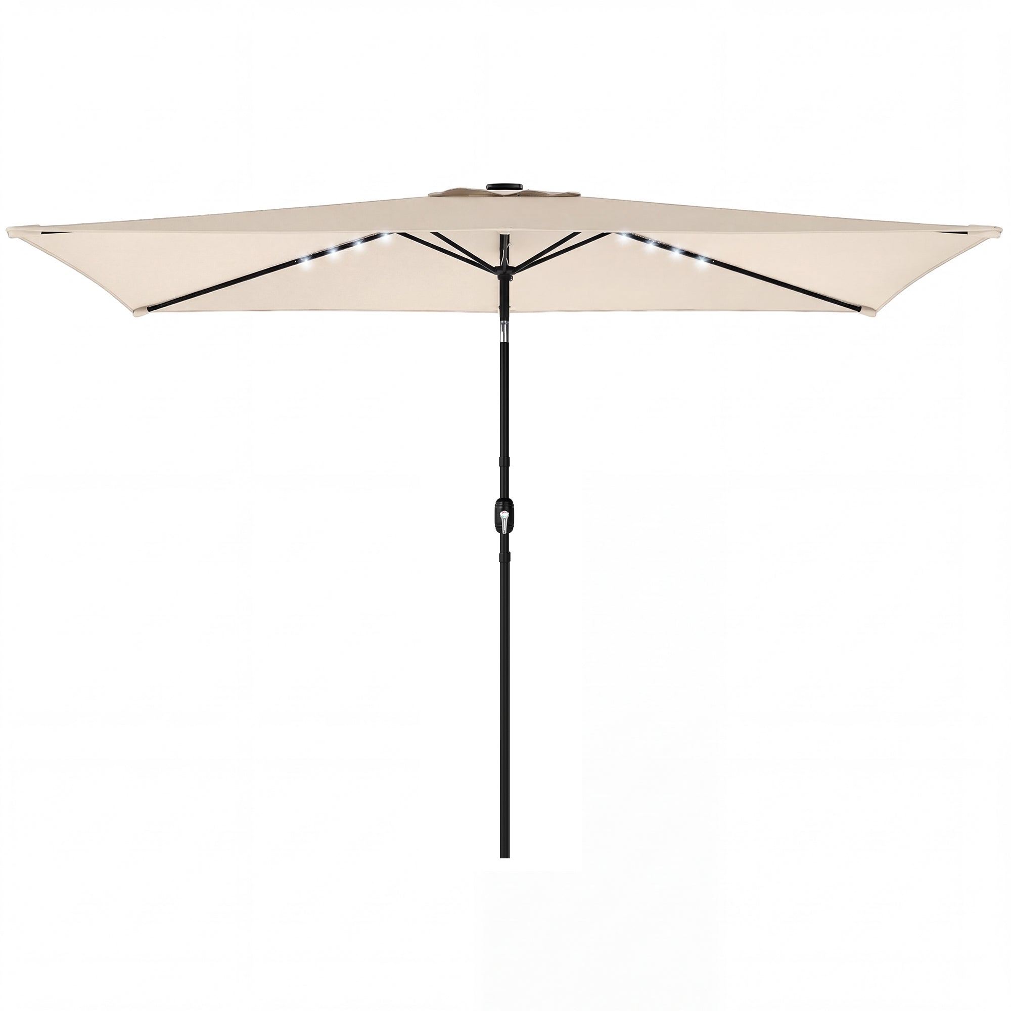 Outdoor Patio Umbrella, 9.5 x 8.2 ft, 24 Solar LED Lights, Tilt Canopy, Metal Pole, Cream