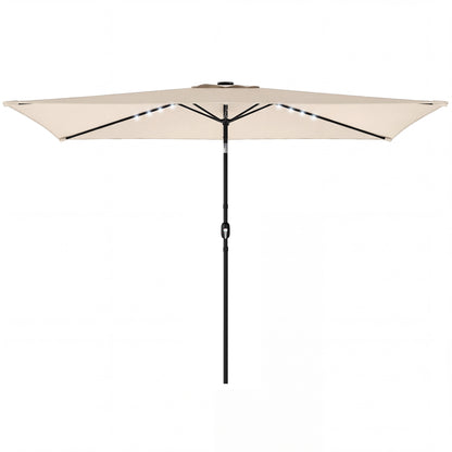 Outdoor Patio Umbrella, 9.5 x 8.2 ft, 24 Solar LED Lights, Tilt Canopy, Metal Pole, Cream