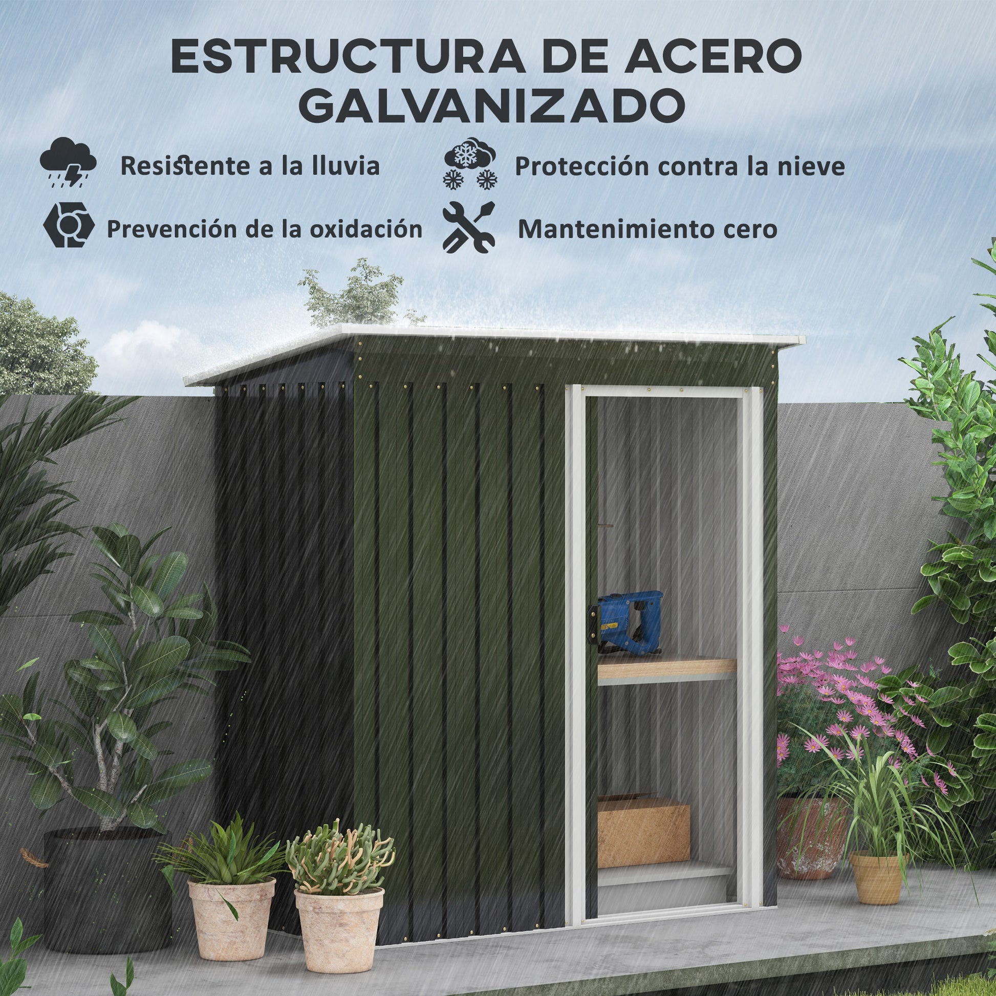Garden Exterior Shed 1.16 m² 163x89x182 cm Metal Garden Shed with Sliding Door and Sloped Roof Outdoor Cabinet for Garden Terrace Patio Black