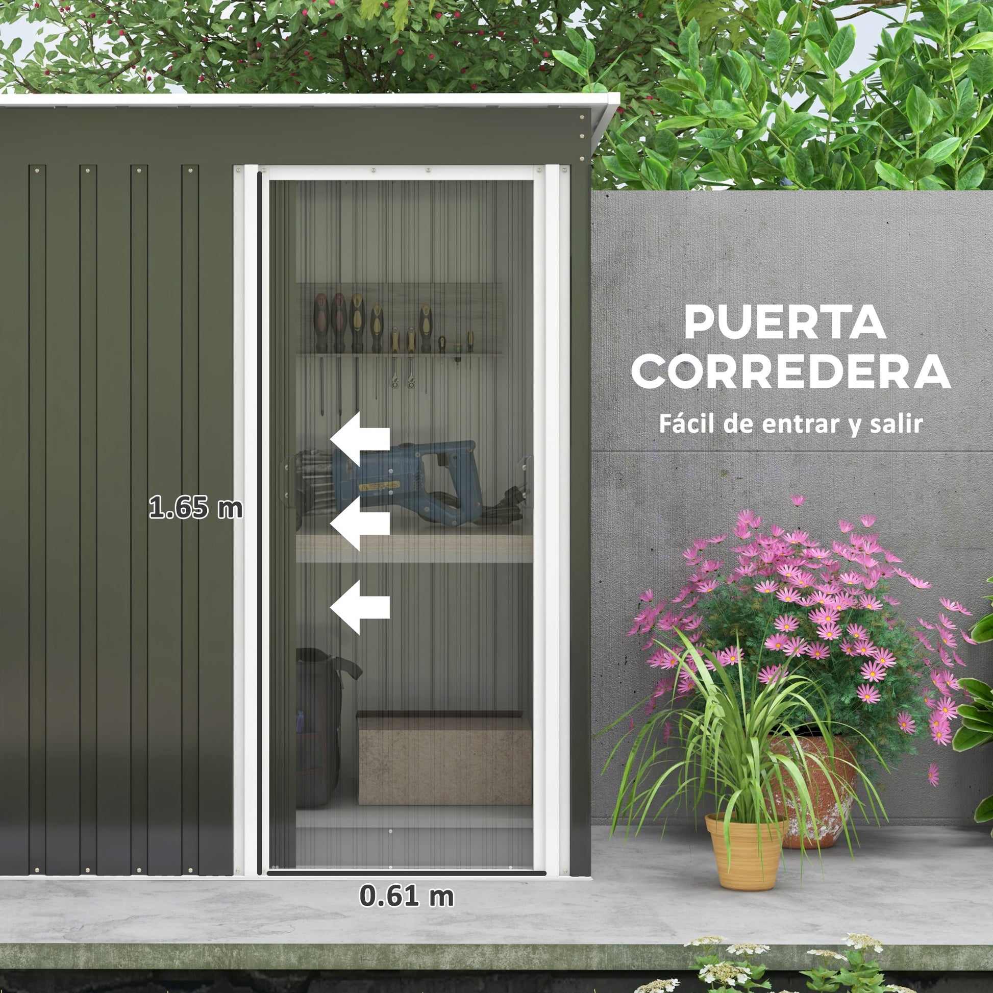 Garden Exterior Shed 1.16 m² 163x89x182 cm Metal Garden Shed with Sliding Door and Sloped Roof Outdoor Cabinet for Garden Terrace Patio Black