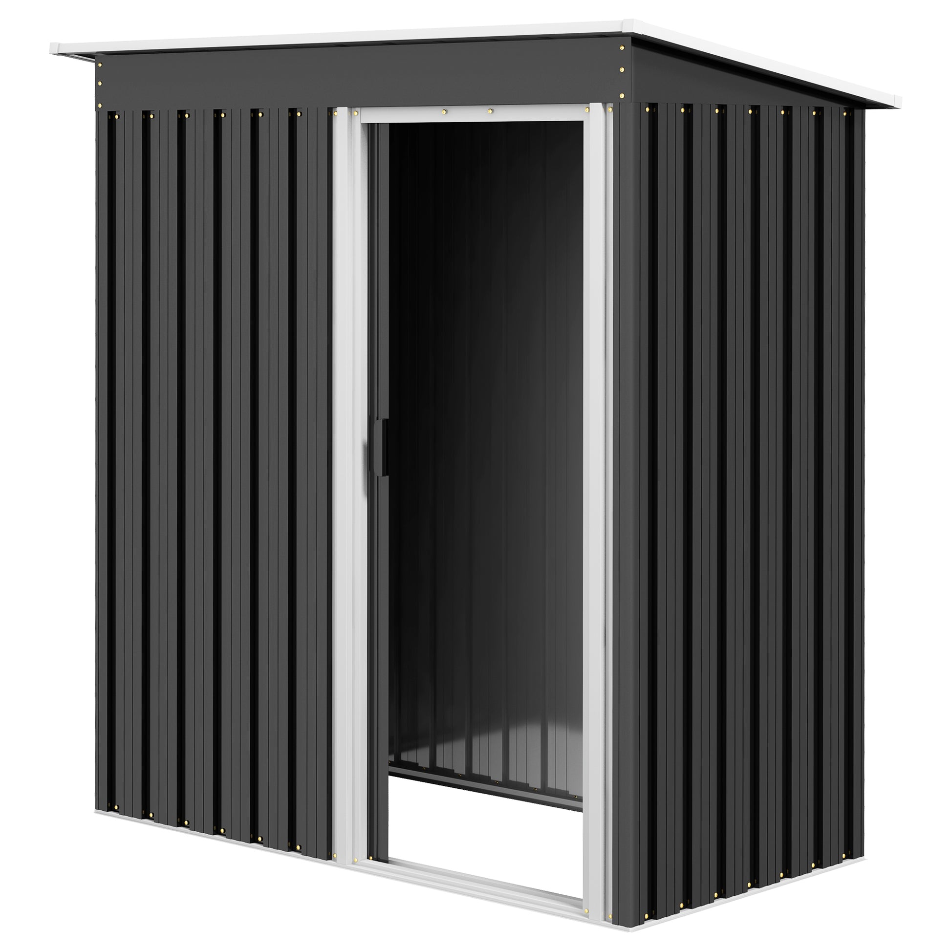 Garden Exterior Shed 1.16 m² 163x89x182 cm Metal Garden Shed with Sliding Door and Sloped Roof Outdoor Cabinet for Garden Terrace Patio Black
